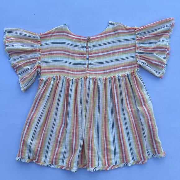 FREE PEOPLE Striped Ruffle Sleeve Tunic Mini Dress | Medium | Multi Color - Picture 7 of 10